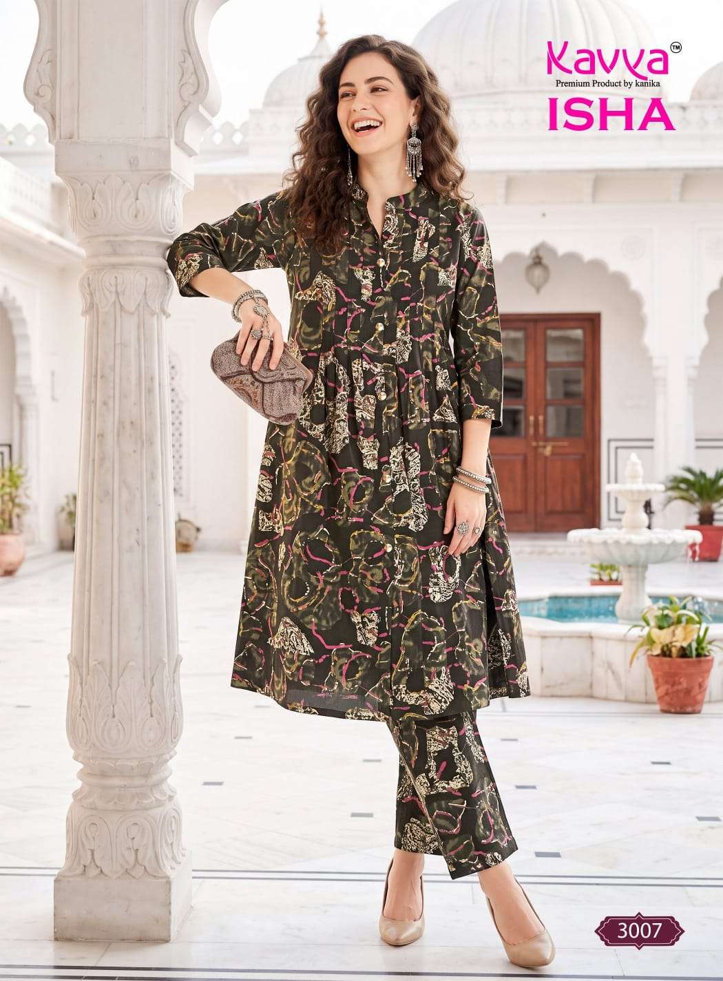 KAVYA ISHA VOL 3 TOP STITCHED PLEATS & CHINESE COLLAR AND POCKET CORD SET DAILY ROUTINE